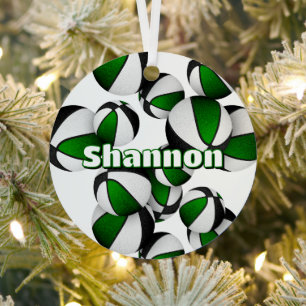 basketball player keepsake green black team colors metal ornament
