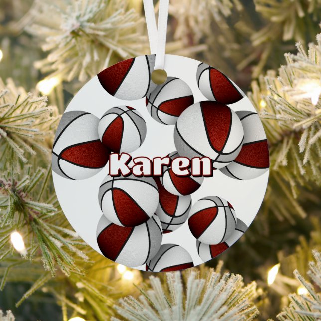 basketball player keepsake maroon grey sports metal ornament (Insitu)