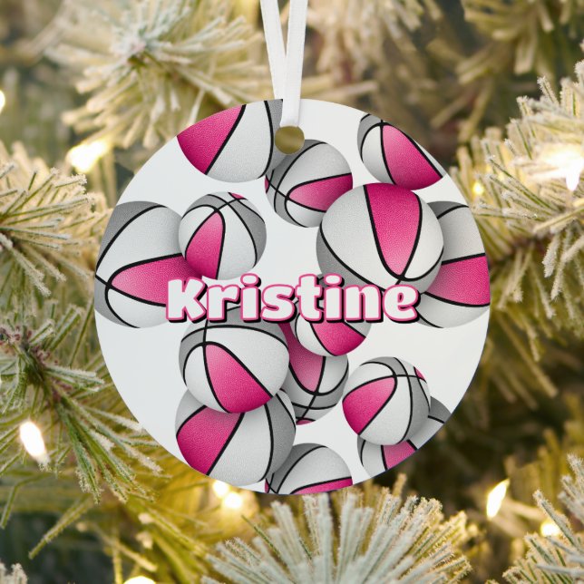 basketball player keepsake pink grey girls sports metal ornament (Insitu)