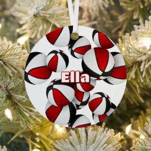 basketball player keepsakes red black team colours metal ornament