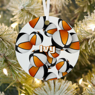 basketball player name black orange team colors metal ornament