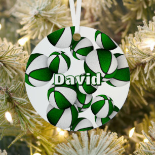 basketball player name green team colours keepsake metal ornament