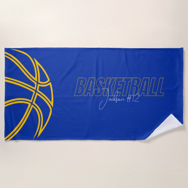 Basketball Player Name Number Coach Blue Sports Beach Towel (Front)