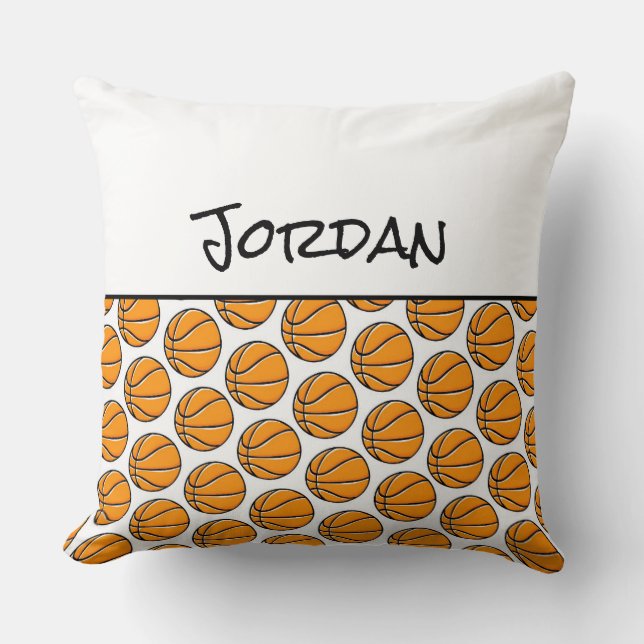Basketball Player NAME Sports Hoops Kids Decor Fun Throw Pillow (Front)