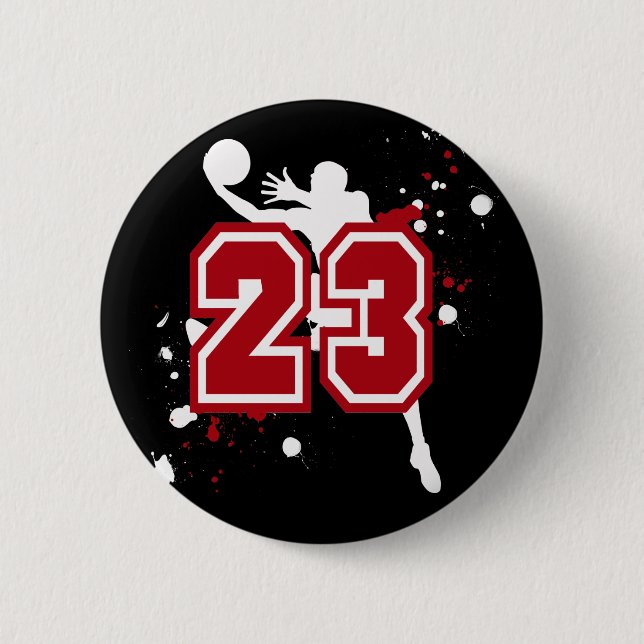 BASKETBALL PLAYER NUMBER 23 2 INCH ROUND BUTTON (Front)