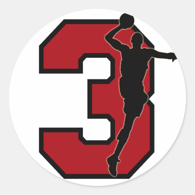 BASKETBALL PLAYER NUMBER 3 CLASSIC ROUND STICKER (Front)