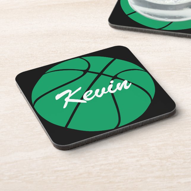 Basketball Player or Coach Green Basketball Team Coaster (Left Side)