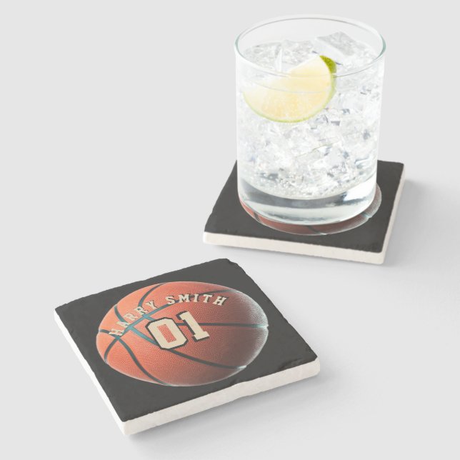 BASKETBALL PLAYER PERSONALISED STONE COASTER (Side)