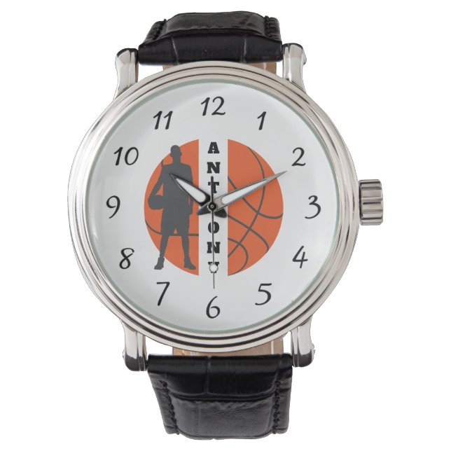 Basketball Player Personalized Leather Watch (Front)