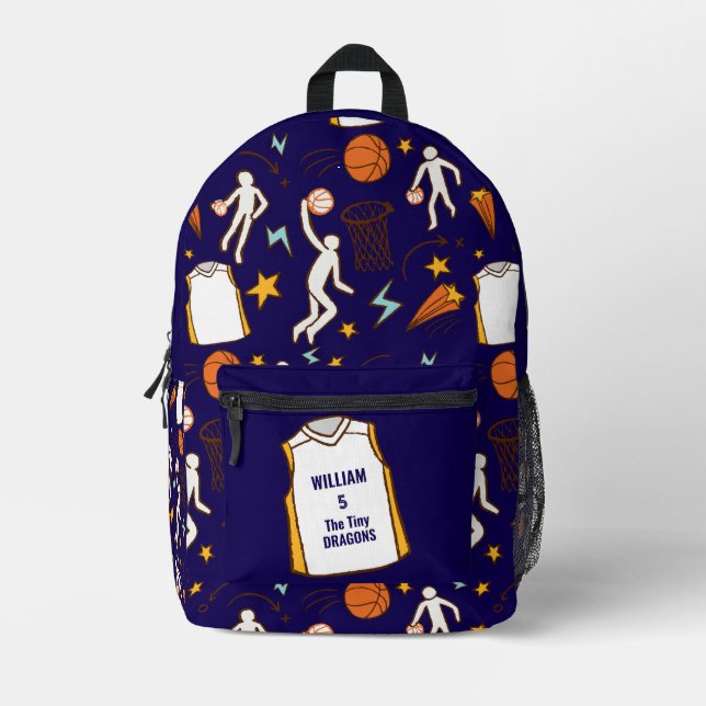 Basketball Player Personalized Name Number Subject Printed Backpack (Front)