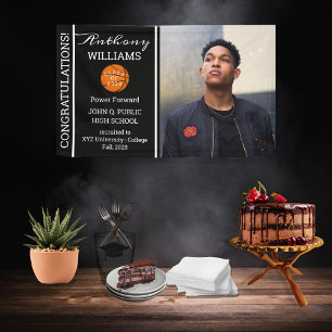 Basketball Player Photo Black   White Graduation Banner