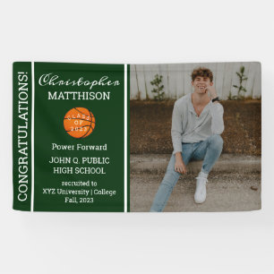 Basketball Player Photo Green   White Graduation Banner