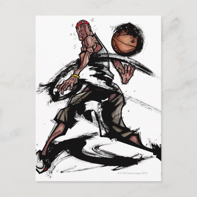 Basketball player playing with basketball postcard (Front)