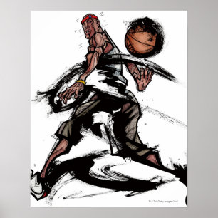 Basketball player playing with basketball poster