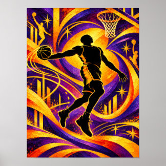 Basketball Player Shooting at the Hoop Silhouette Poster