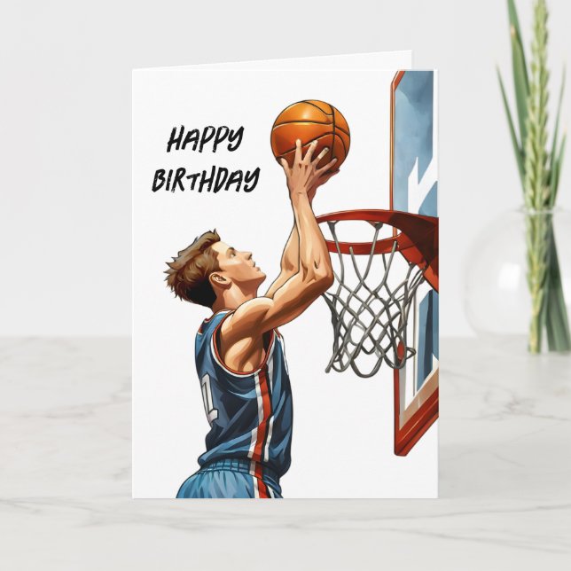 Basketball Player Shooting Hoops Happy Birthday Card (Front)