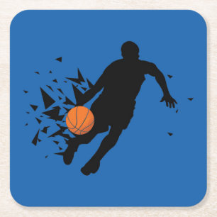 Basketball Player Silhouette Square Paper Coaster