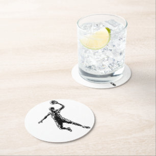 Basketball Player Slam Dunk Dark Design Round Paper Coaster