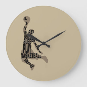Basketball player slam dunk large clock