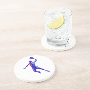 Basketball Player Slam Dunk, Red and Blue Design Coaster