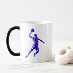 Basketball Player Slam Dunk, Red and Blue Design Magic Mug