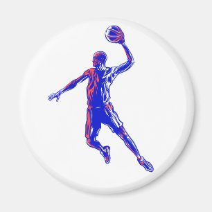 Basketball Player Slam Dunk, Red and Blue Design Magnet