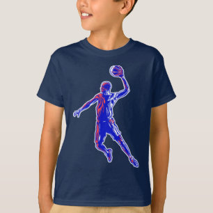 Basketball Player Slam Dunk, Red and Blue Design T-Shirt
