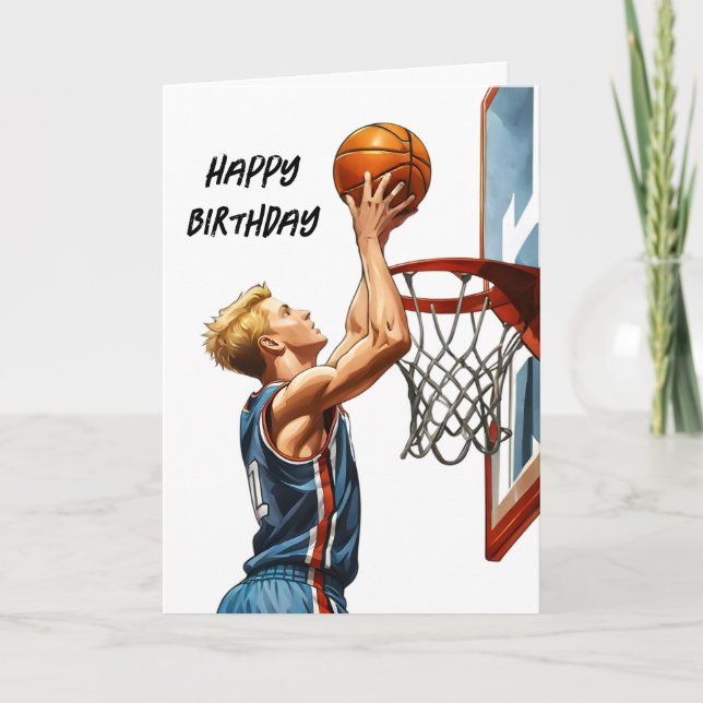 Basketball Player Slam Dunk Watercolor Birthday Card (Front)
