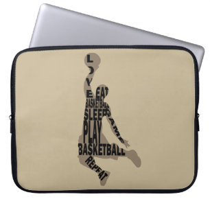 Basketball player slam dunk with full body text laptop sleeve