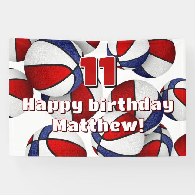 basketball player sports party red white blue banner (Horizontal)