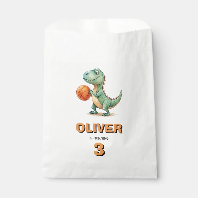 Basketball Player T-rex Birthday Favour Bag (Front)