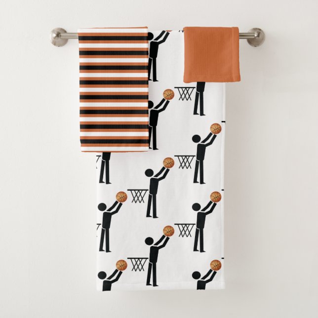 Basketball player with ball and stripes bath towel set (Insitu)
