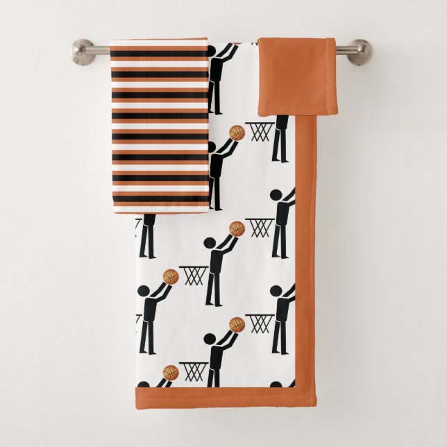 Basketball player with ball, stripes and border bath towel set (Insitu)