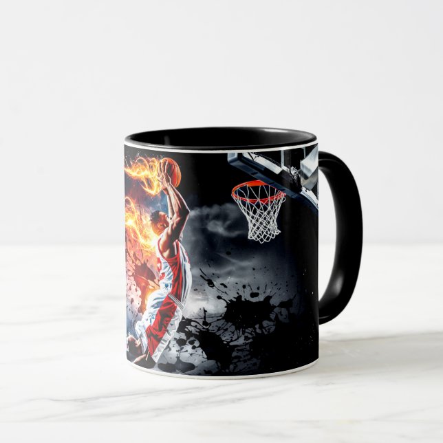 Basketball Player with on Fire Slam Dunk #4 Mug (Front Right)