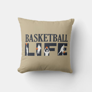 Basketball players driblling with orange ball throw pillow