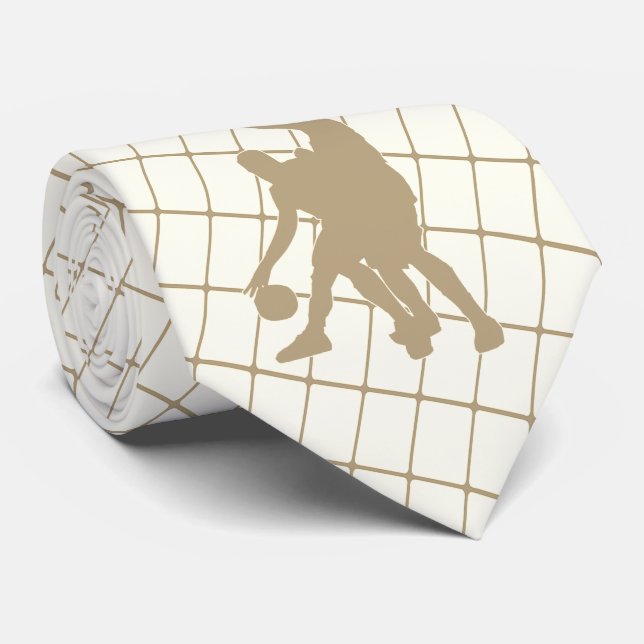Basketball Players on Tan Check Necktie (Rolled)