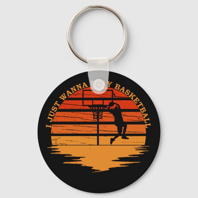 Basketball players vintage retro sunset style keychain (Front)