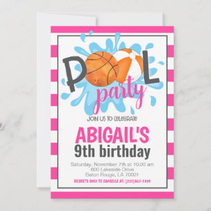 Basketball Pool Party Anniversaire Invitation