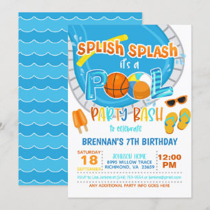 Basketball Pool Party Invitation - Boy - White