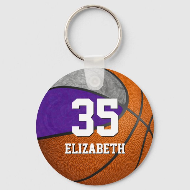 basketball purple grey girls school team colours keychain (Front)