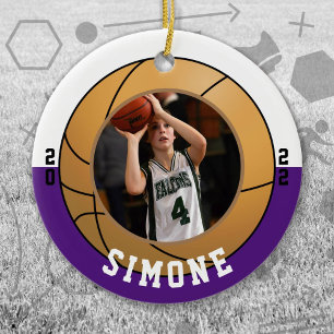 Basketball Purple White Team Colours Ceramic Ornament