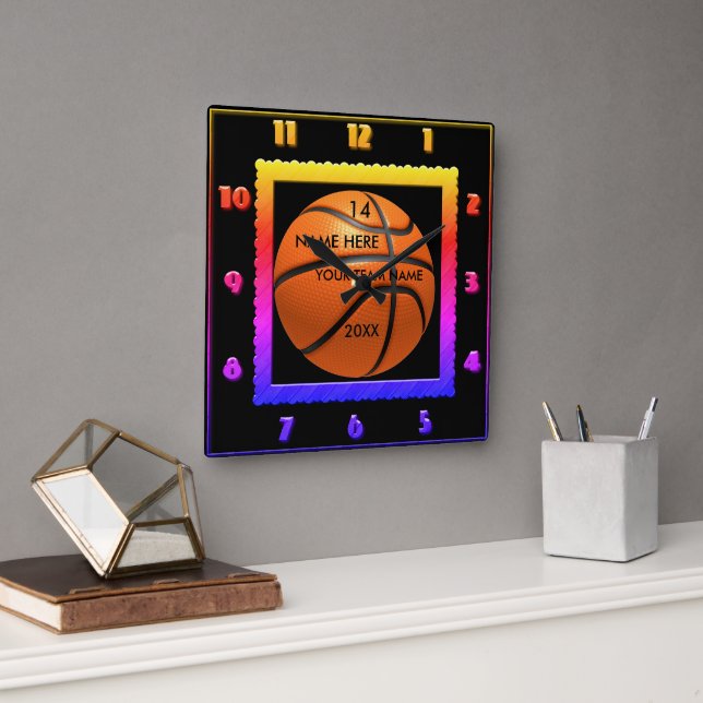 Basketball Rainbow color clock with Player Name (Office)
