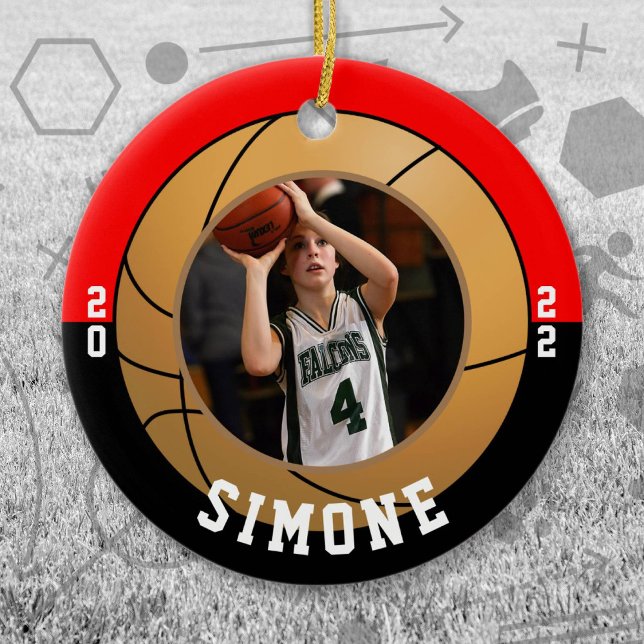 Basketball Red Black Team Colours Ceramic Ornament (Red and Black Baseball Let's Go Team Ornament. Celebrate your high school or college athlete.)