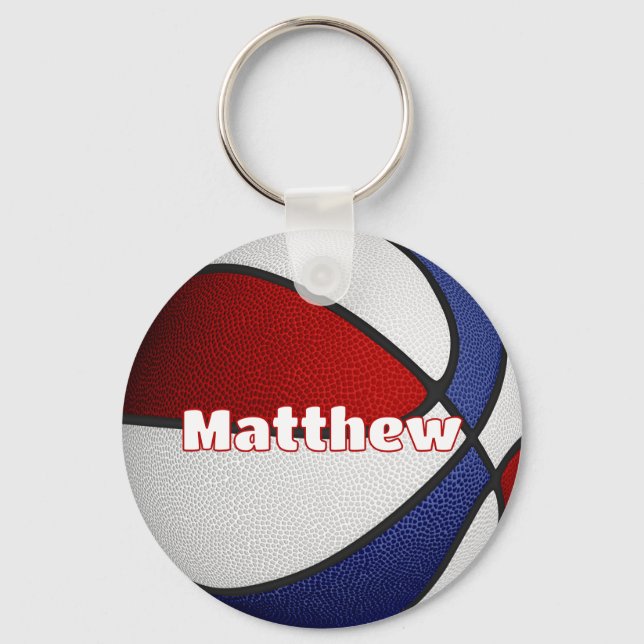 basketball red blue team colours party favours keychain (Front)