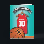 Basketball Red Jersey Sports Custom Birthday Card<br><div class="desc">Personalized kids basketball birthday greeting cards with a blue faded background and a red & black basketball jersey which you can personalize with the childs name and age, and a basketball at the bottom. This sports birthday card will impress the birthday be it your son/daughter, nephew/niece, grandson/grandaughter or friend, literally...</div>