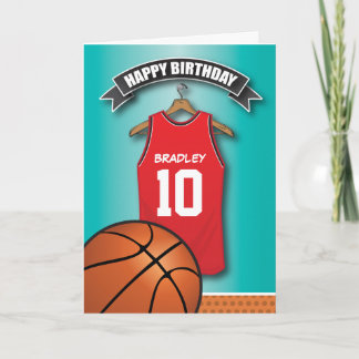 Basketball Red Jersey Sports Custom Birthday Card