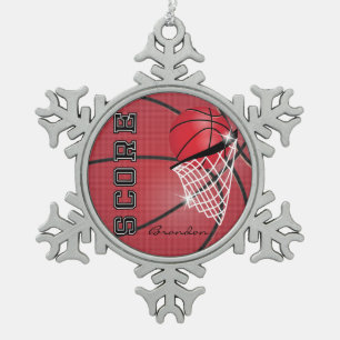Basketball   Red   Personalize Snowflake Pewter Christmas Ornament