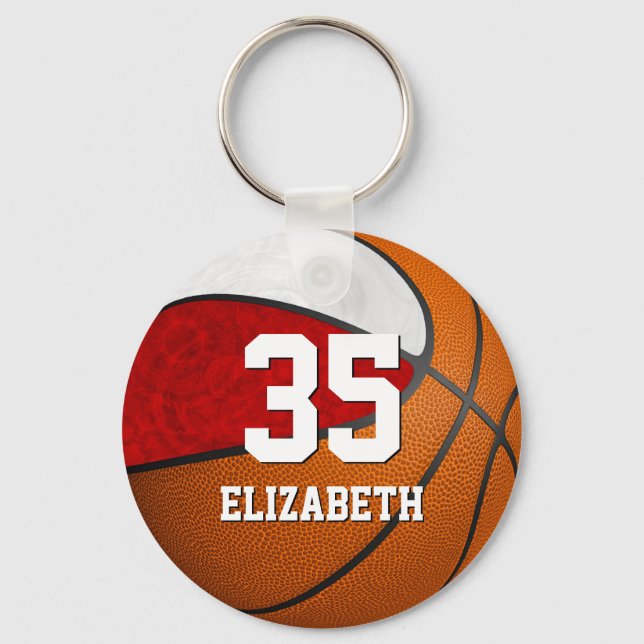 basketball red white girls school team colours keychain (Front)