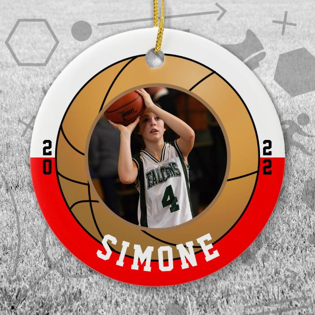 Basketball Red White Team Colours Ceramic Ornament (Red and White Baseball Let's Go Team Ornament. Celebrate your high school or college athlete.)