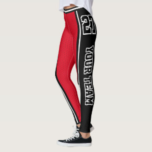 Basketball Red White Wide Striped Varsity Sports Leggings